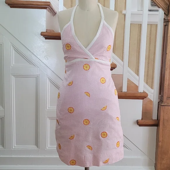 LILY PULITZER RARE Citrus Slice Halterneck Sleeveless Dress Pink Orange Size 4 - Picture 2 of 7